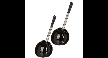 5five Toiletborstel met houder - 2x - glans zwart - keramiek - 36 cm