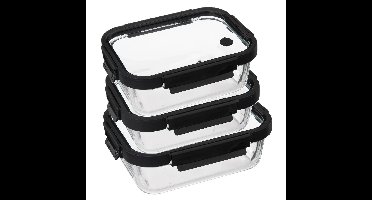 5Five Vershoudbakjes met deksel - glas - 3x - 900 en 1300 ml