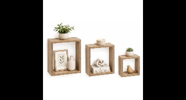 5five Zwevende wandplanken Blocks 3x lengtes 15/20/25 cm - lichtbruin