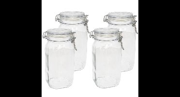 8x Glazen confituren pot/weckpot 1,5 liter met beugelsluiting en rubberen ring