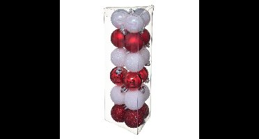 Atmosphera Kerstballen - 18x - wit/rood - mix - kunststof - 3 cm