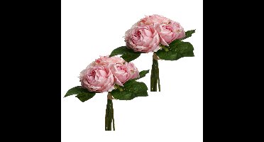 Atmosphera kunstbloemen 2 boeketten 9 roze rozen 30 cm