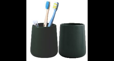 Bathroom Solutions Badkamer beker - 2x - Keramiek - donkergroen - 10cm