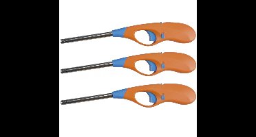 BBQ/keuken aanstekers - 3 stuks - lange steel - 26 cm - oranje