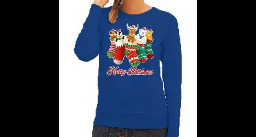 Bellatio Decorations Foute Kersttrui - blauw - kerstsokken - dames