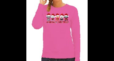 Bellatio Decorations Foute Kersttrui dames - kerstpoesjes- roze