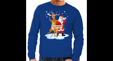 Bellatio Decorations Foute kersttrui - dronken kerstman - blauw