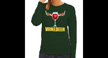 Bellatio Decorations Foute kersttrui - groen - dames - Winedeer
