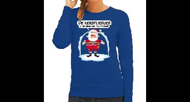 Bellatio Decorations Foute Kersttrui - kerstliedjes - blauw - dames