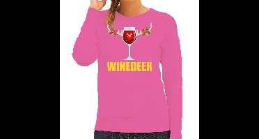Bellatio Decorations Foute kersttrui - roze - dames - Winedeer