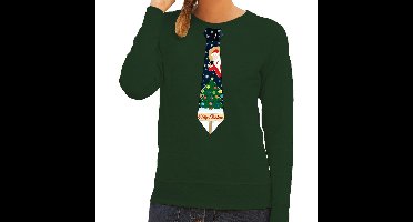 Bellatio Decorations Foute kersttrui - stropdas print - groen - dames
