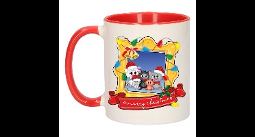Bellatio Decorations Kerst cadeau koffiemok - kerst katjes - rood