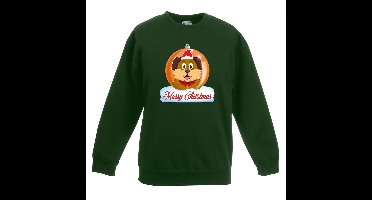 Bellatio Decorations Kersttrui sweater - voor kinderen - groen - hond