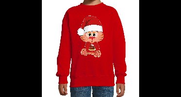 Bellatio Decorations Kersttrui voor jongen/meisje - Kerst poesje