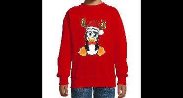 Bellatio Decorations Kersttrui voor kinderen - rood - Kerst pinguin