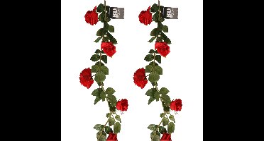 Bellatio Design Kunstbloem slinger rozen - 2x - 145cm - rood