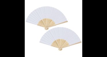 Bellatio Design Spaanse handwaaier - 2x - wit - bamboe/papier