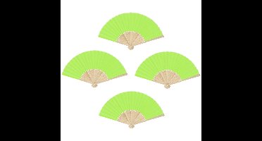 Bellatio Design Spaanse handwaaier - 4x - limegroen - bamboe/papier