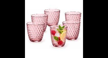 Bormioli Rocco Drinkglazen Drops - roze transparant - 6x - 290 ml