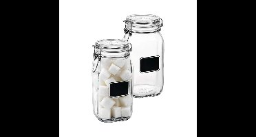 Bormioli Rocco Voorraad/weckpot - 2x - glas - transparant - krijtplaatje - 22 x 10,6 cm - 1 L