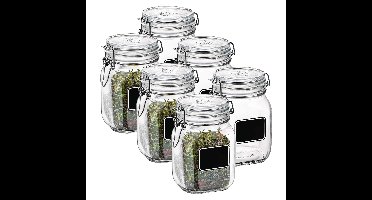 Bormioli Rocco Voorraad/weckpot - 6x - glas - transparant - krijtplaatje - 16 x 10,6 cm - 1 L