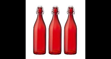 Bormioli rocco waterfles beugeldop - 8x - rood transparant - 1000 ml