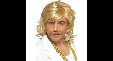 Carnaval verkleedpruik heren - Sjonnie/Duitser - matje en snor - blond