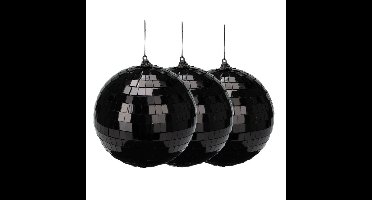 Christmas Decoration disco kerstbal - 3x st- zwart - 12 cm - kunststof