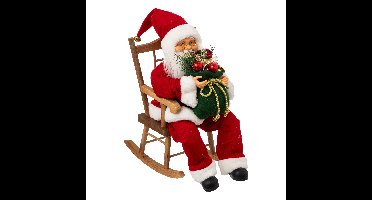 Christmas Decoration Kerstman pop - in schommelstoel - H40 cm - rood