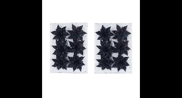 Cosy & Trendy bloemen - 12x - glitter zwart - op ijzerdraad - 8 cm