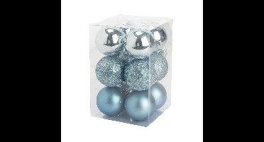 Cosy & Trendy Kerstballen - 12 st - ijsblauw - mat - glans - glitter