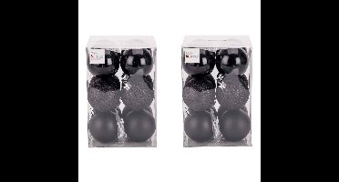 Cosy & Trendy Kerstballen - 24x - zwart - zwart en glans - 6 cm