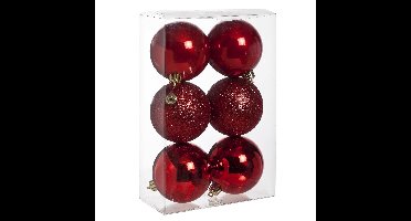 Cosy & Trendy Kerstballen - 6x st - rood - 8 cm - kunststof