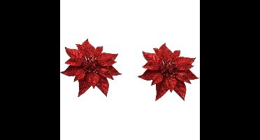 Cosy & Trendy Kerstboomversiering - 2x - bloem op clip - rood - 18 cm
