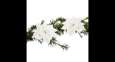 Cosy & Trendy Kerstboomversiering - 2x - witte bloem - 15 cm - op clip