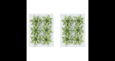Cosy & Trendy Kersthanger roos groen glitter - 12x - ijzerdraad - 8 cm