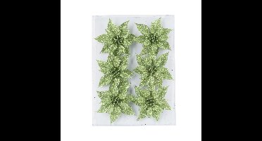 Cosy & Trendy Kersthanger roos groen glitter - 6x - ijzerdraad - 8 cm
