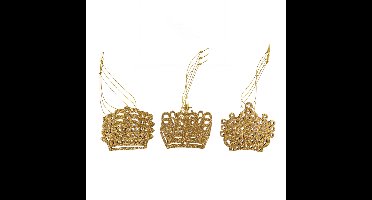 Cosy & Trendy Kersthangers kronen - 9x st - goud - 7 cm - hout