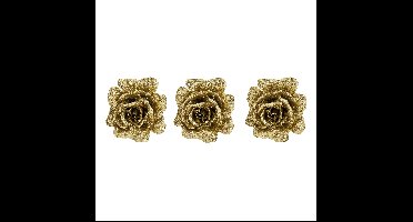 Cosy & Trendy Roos goud glitter - 6x - op clip - 10 cm