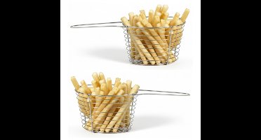 Cosy & Trendy Snackmandje - 2x - rond - patatmandje - RVS - D19xH7 cm