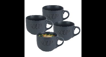 Cosy & Trendy Soepkom - 10x - donkergrijs - 11 cm - 510 ml - Soepbeker