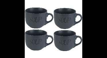 Cosy & trendy soepkommen - 4x - donkergrijs - 11 cm - 510 ml - soepbeker