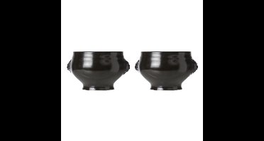 Cosy & Trendy soepkommen leeuwenkop - 6x - zwart - porselein - D11 cm