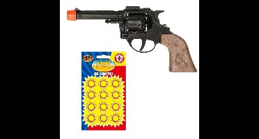 Cowboy / politie pistool - metaal - 8 schots - met 12x plaffertjes