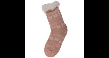 Dames anti-slip huissokken/slofsokken oud roze one-size maat 36-41
