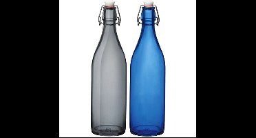 Deco of weckflessen 2x - beugeldop - 1 liter - blauw en grijs