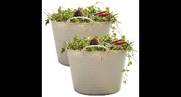 Excellent houseware Flexibele kuip / emmer - 2x - beige - 15 liter