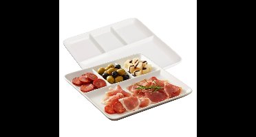 Excellent Houseware Hapjes serveerschaal - 2x - poselein - wit - 25 cm