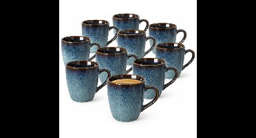 Excellent Houseware Koffiemok Pompei - 10x - Keramiek - blauw - 350 ml