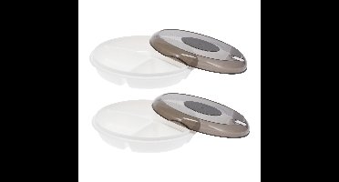 Excellent Houseware Magnetronschaal met vakjes - 2x - deksel - beige - kunststof - Dia 24 x H 6,5 cm